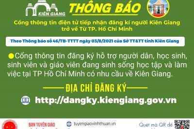 Thông báo: Cổng thông tin điện tử đăng ký tiếp nhận người Kiên Giang từ tp. Hồ Chí Minh trở về